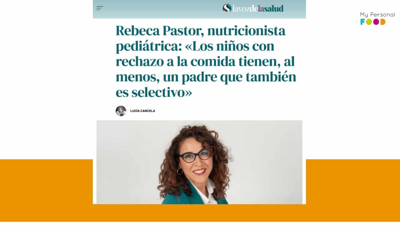Portada de la entrevista en el periódico digital La voz de la salud galicia sobre cómo los padres influyen en la relación de los niños con la comida. Rebeca Pastor nutricionista infantil pediátrica.