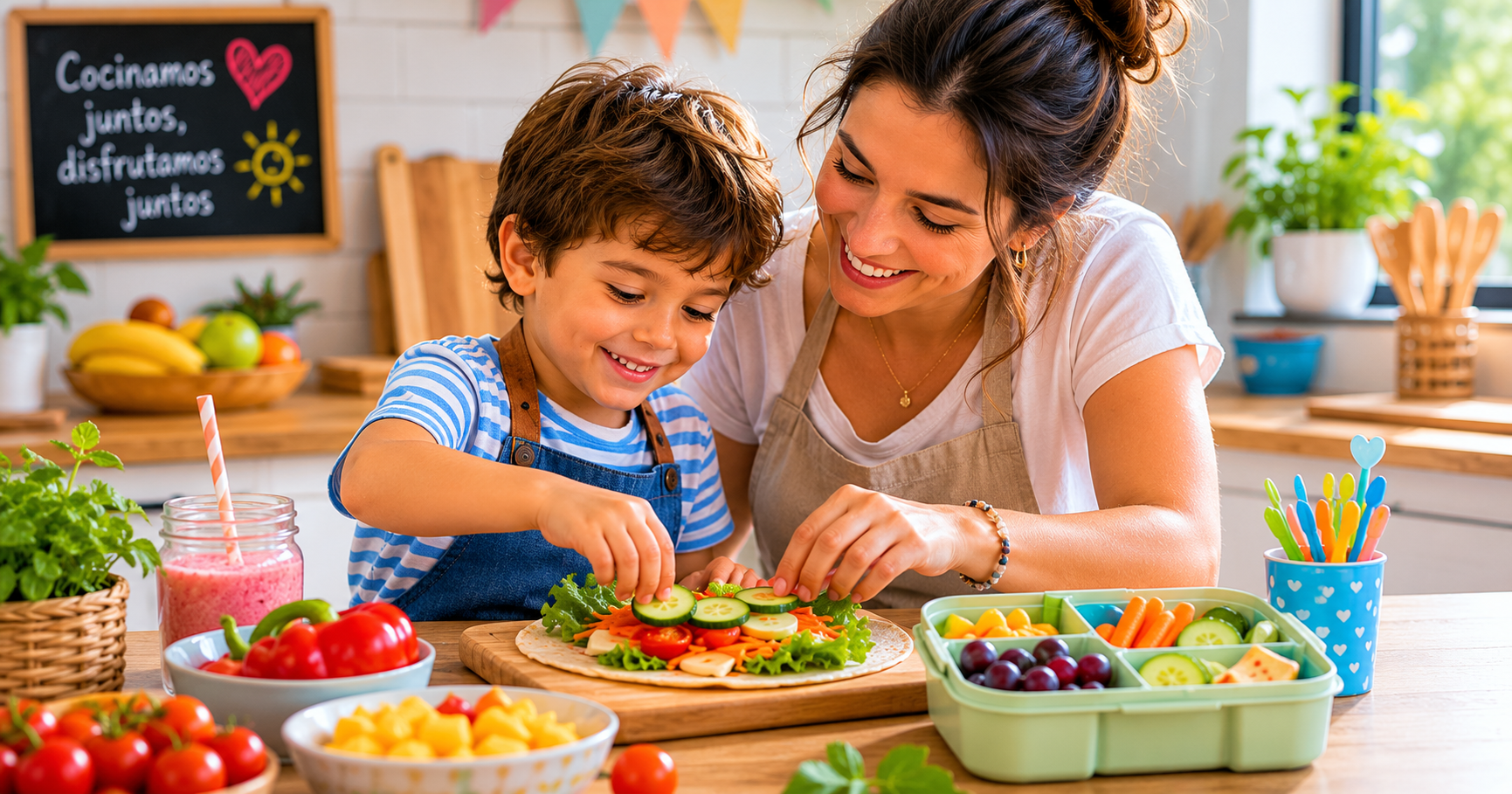 madre e hijo cocinando juntos alimentación infantil verano recuerdos felices