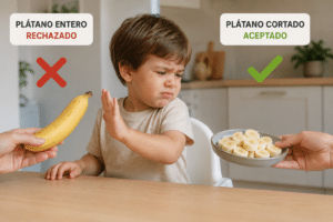 Niño eligiendo plátano cortado que hago