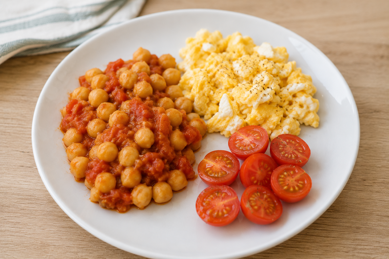 Plato rápido y nutritivo con garbanzos y huevo