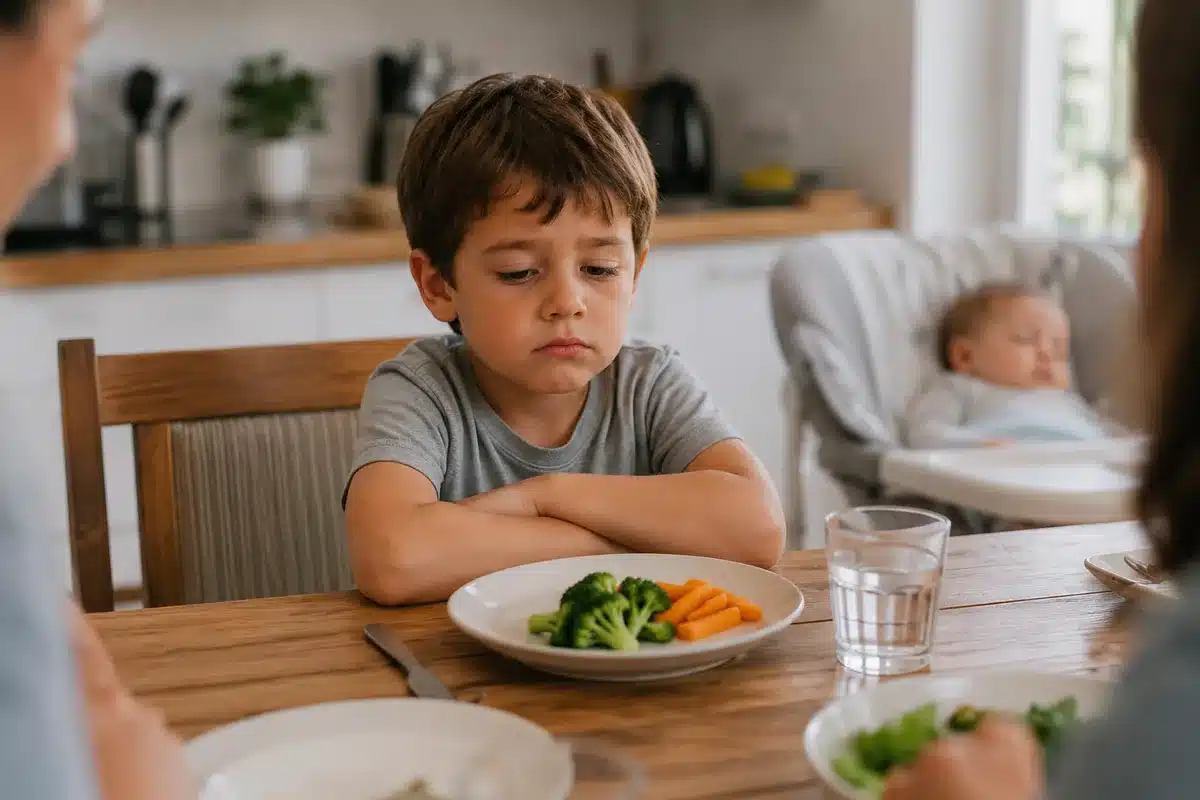 Niño mayor ayudando en casa para sentirse importante con el bebé